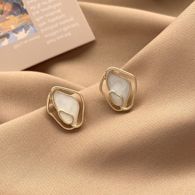 Shell Acetate Geometric Irregular Enamel Stud Earrings