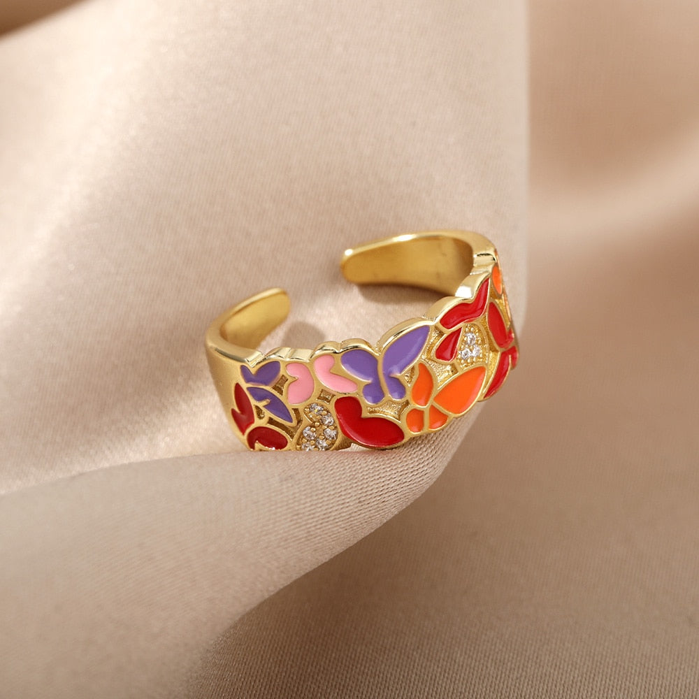 Colorful Enamel Adjustable Open Stainless Steel Ring - Jeglowstore