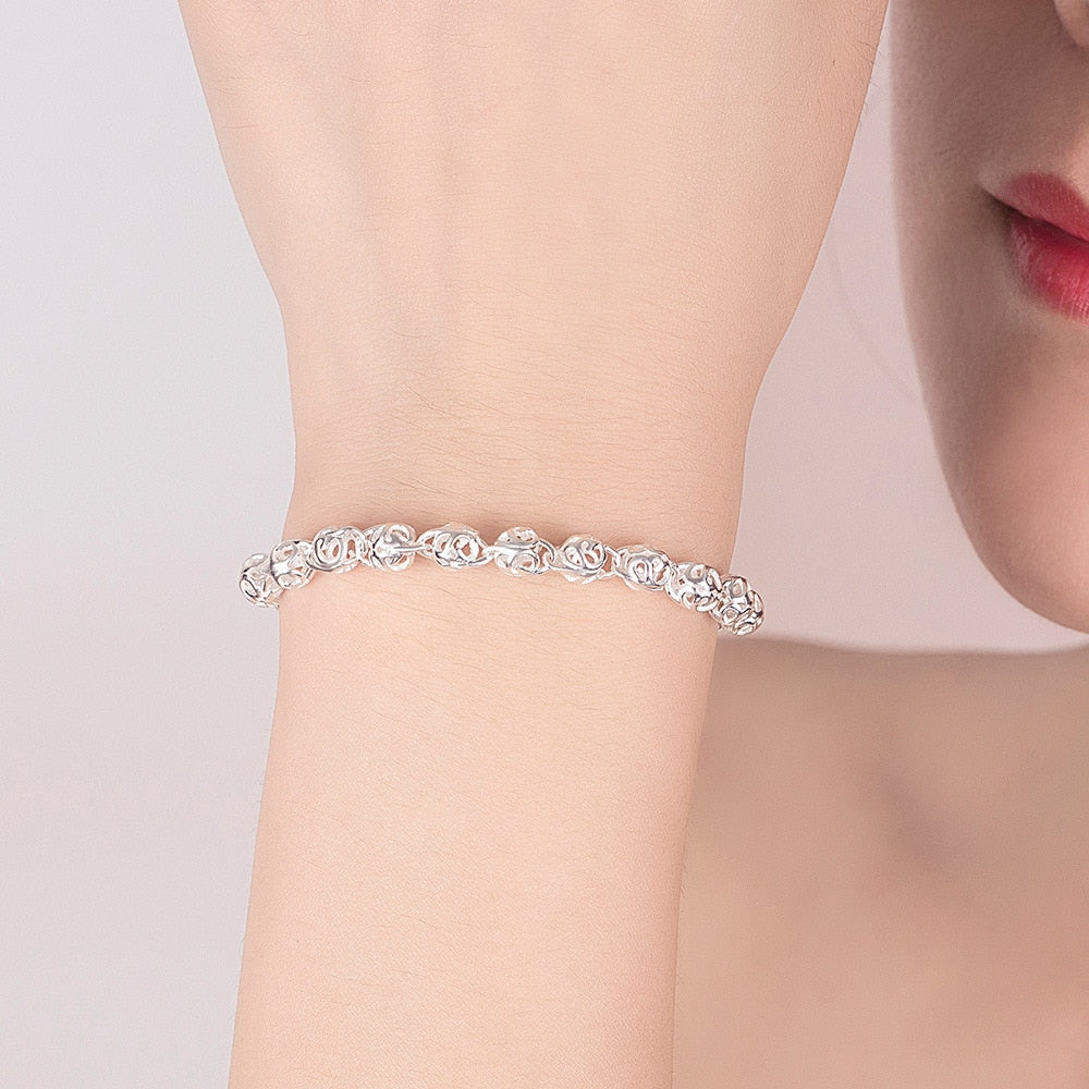 Fine Pretty lovely Hollow ball Chain 925 sterling Silver Bracelet