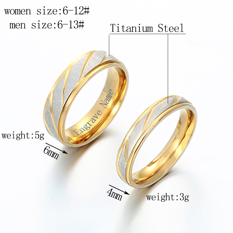 Spark Titanium Steel Personalize Engrave Lovers Couple Rings Gold Wave Charms Wedding Engagement Ring for Women Men Jewelry Gift