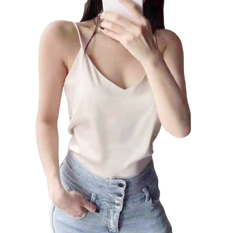 V-neck Satin Beauty Back Off-shoulder Camisole Women