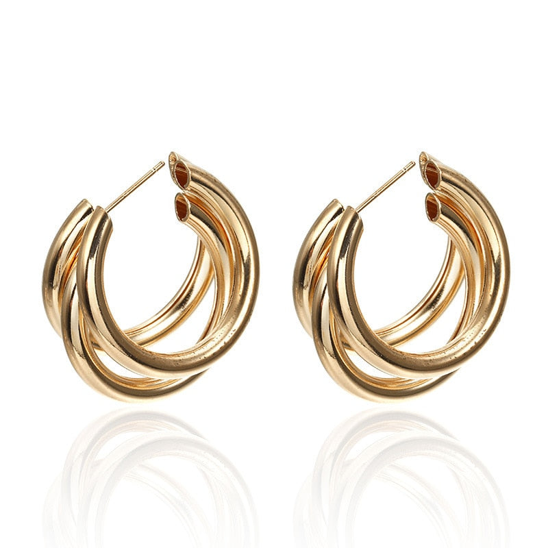 Korean Geometry Metal Earrings For women