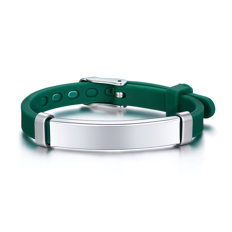 Vnox Personalize Soft Silicone Rudder Stainless Steel Kids Baby ID Bracelets