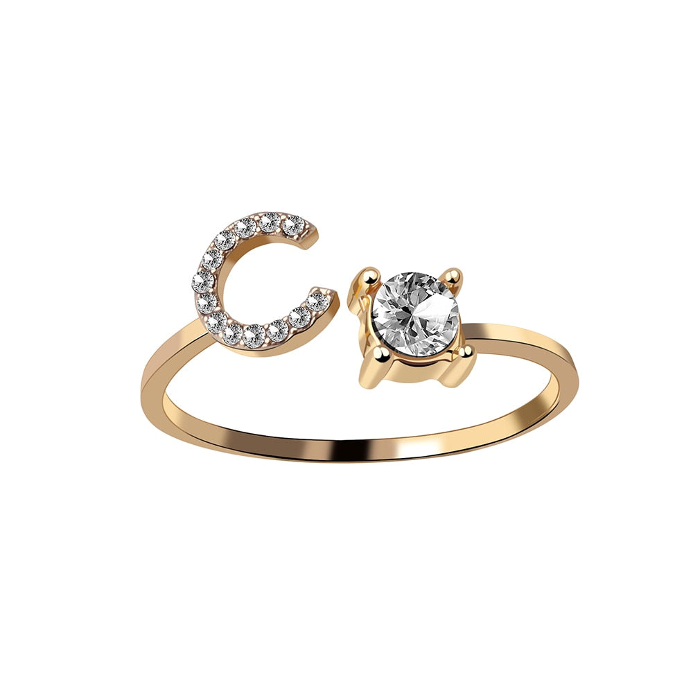 Fashion 26 Initial Letter Silver Color Ring