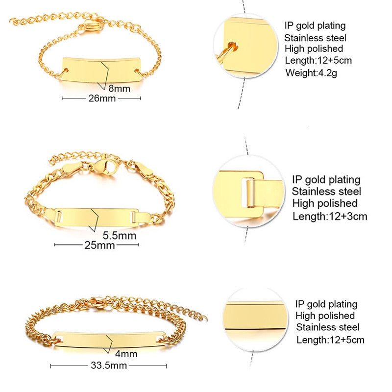 Personalize Baby Name Chain Smooth Bangle Link Gold Tone Bracelet