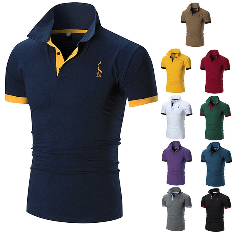 Summer thin short-sleeved men embroidered deer Polo shirt casual fashion stitching men T-shirt