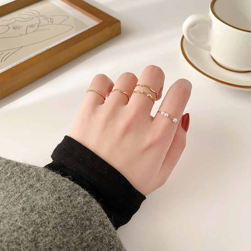 Hollow Heart Ring Set 5PCS Elegant Vintage Adjustable