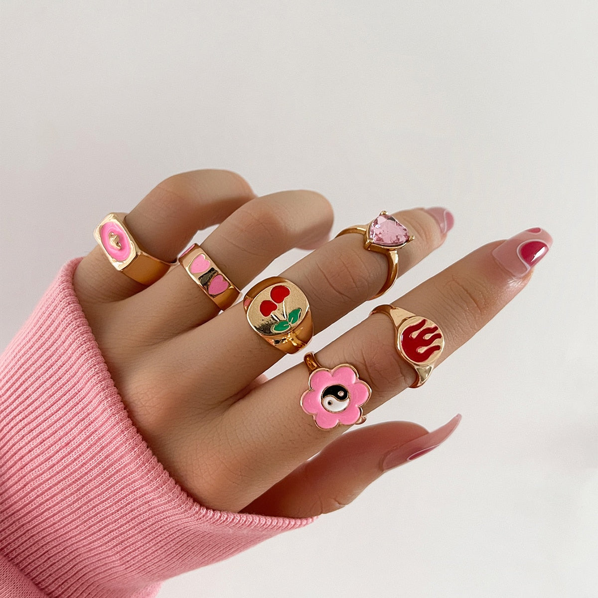 Aprilwell Cute Pink Butterfly Ring Set for Women