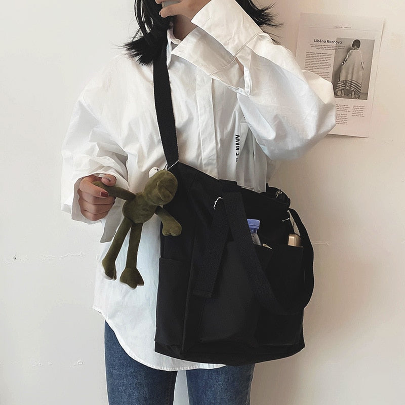 Simple Fashion Zipper Nylon Waterproof Solid Crossbody Large Capacity Tote Bag