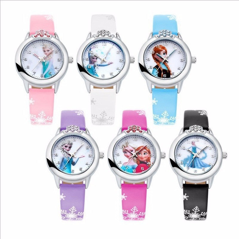 Elsa Watch Girls Elsa Princess Kids Watches Leather Strap Cute Children