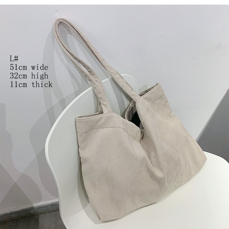 Corduroy Zipper Reusable Thickened Large Capacity Tote Bag