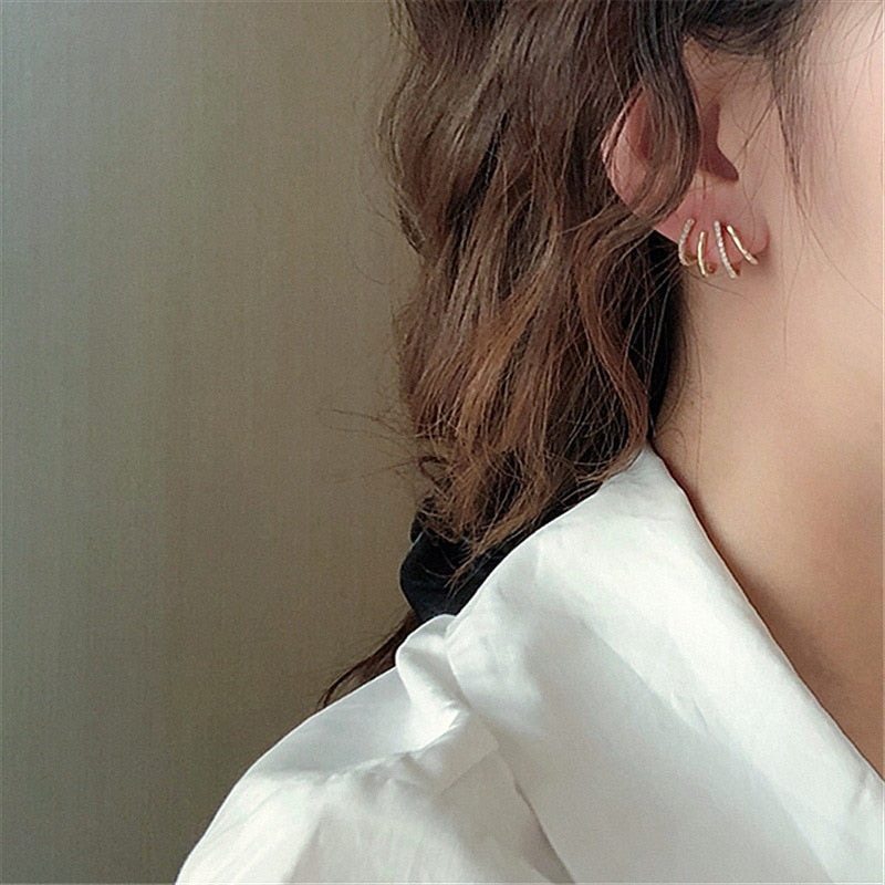 shiny crystal small Geometric metal Earrings