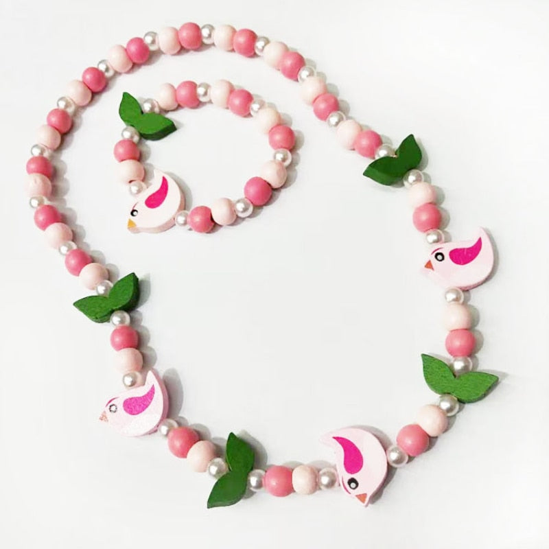 2pcs/Set Fashion Natural Wood Beads Necklace Bracelet