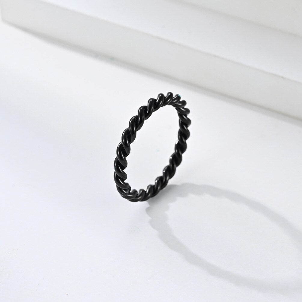 3mm thick Black Small Rose Gold Color Stainless Steel Twisted Ring