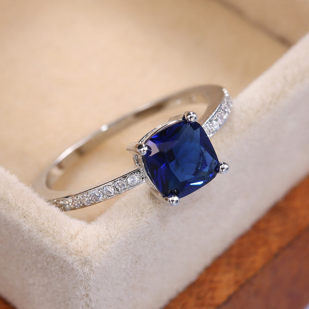Huitan Square Blue Series Stone Women Rings