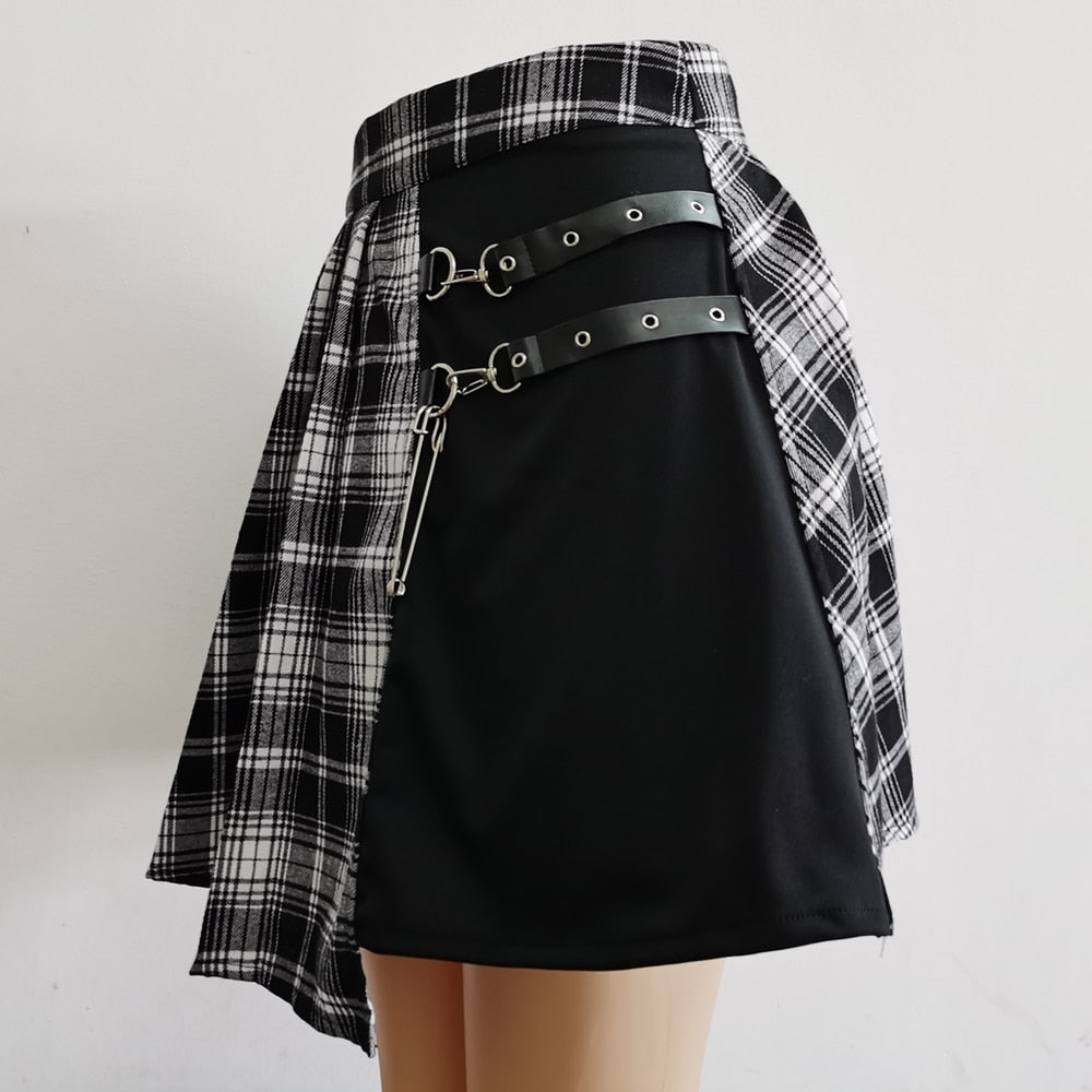 Irregular Asymmetric Cutout High Waist Mini Pleated Skater Skirt