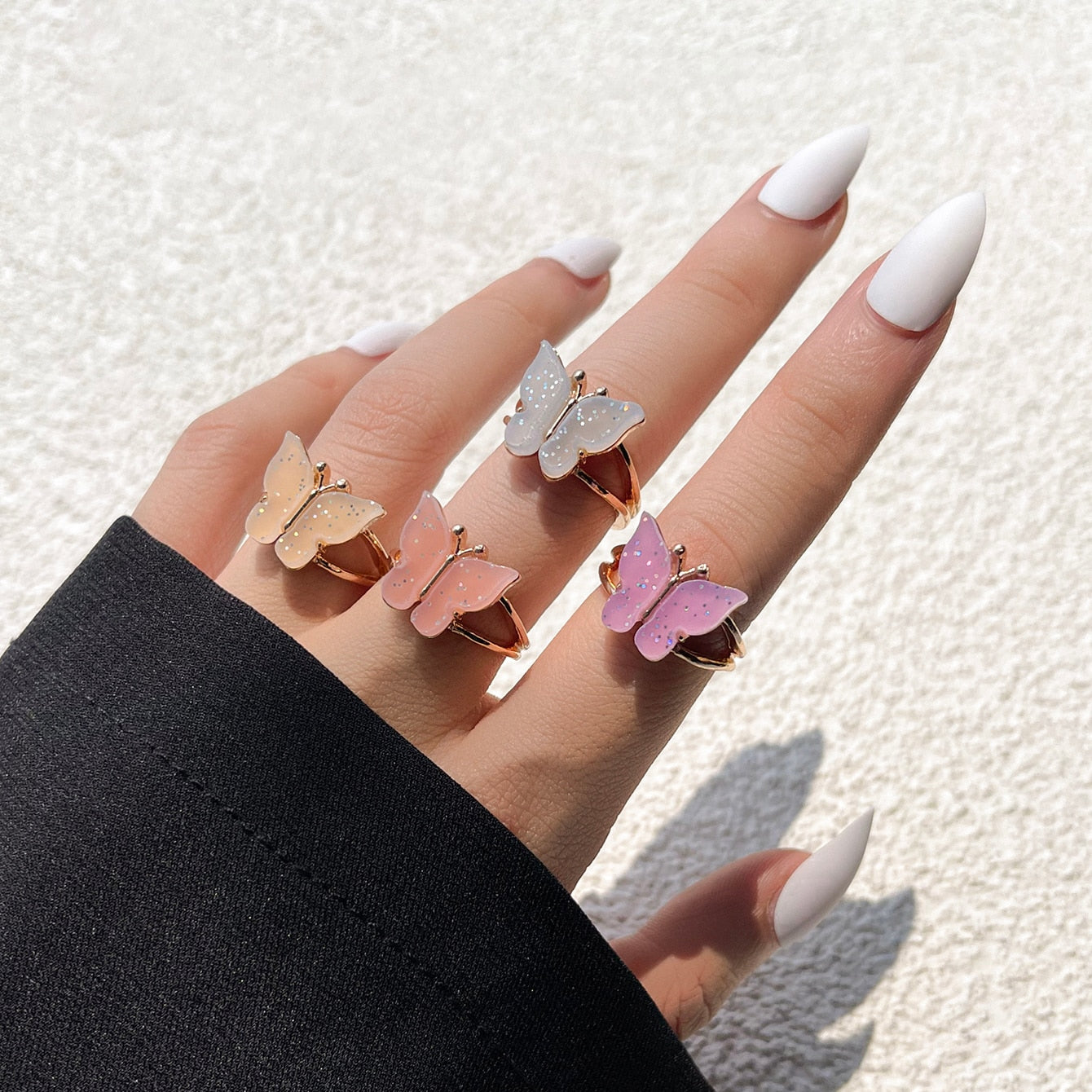 Aprilwell Cute Pink Butterfly Ring Set for Women