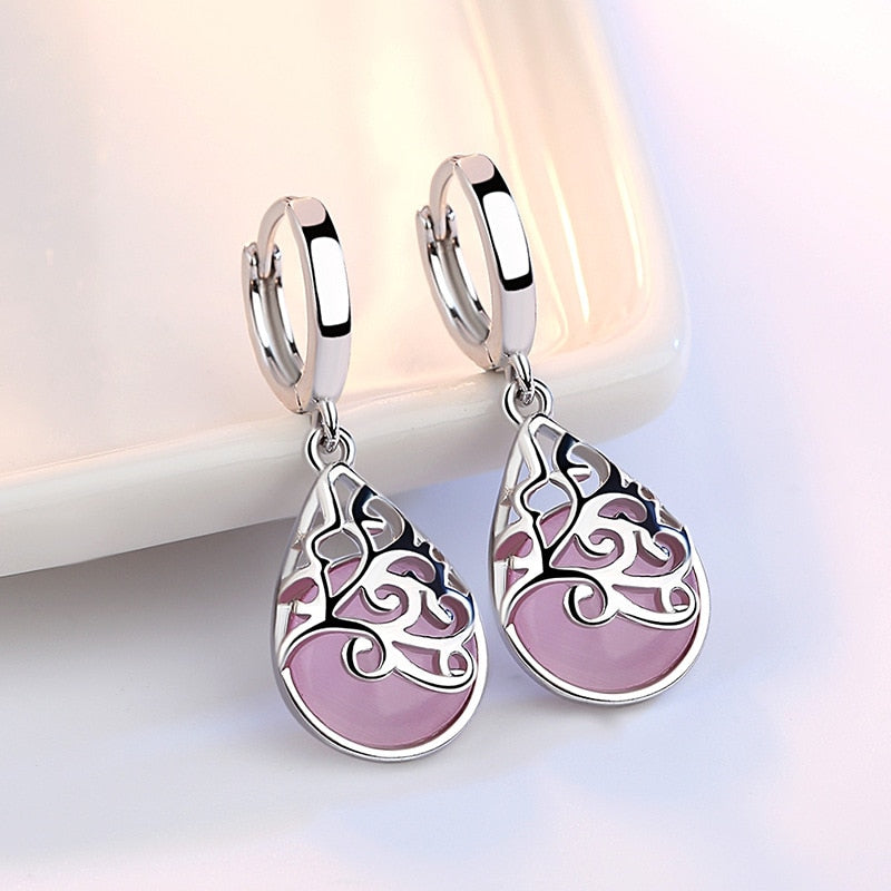 Trendy Opal Stone Flower Sterling Silver Earrings