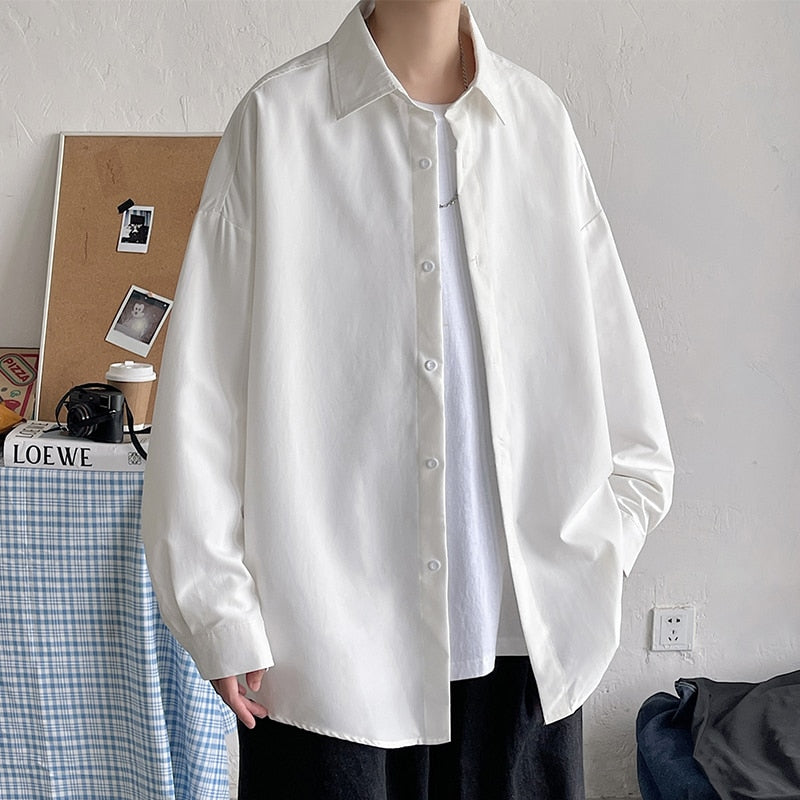 LAPPSTER Men Korean Fashion White Long Sleeve Shirts