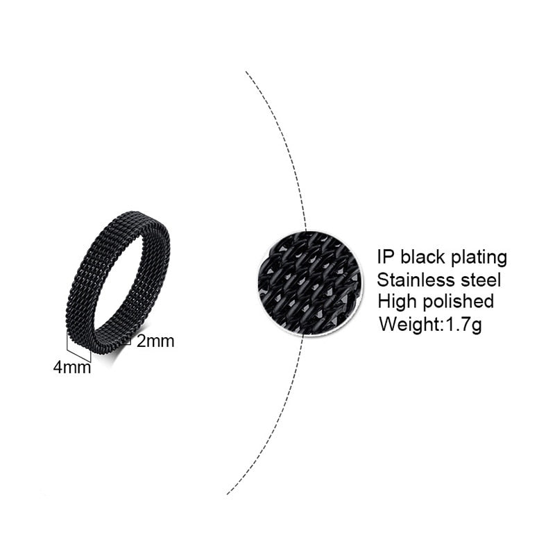 MENS MODERN STAINLESS STEEL MESH BAND RING