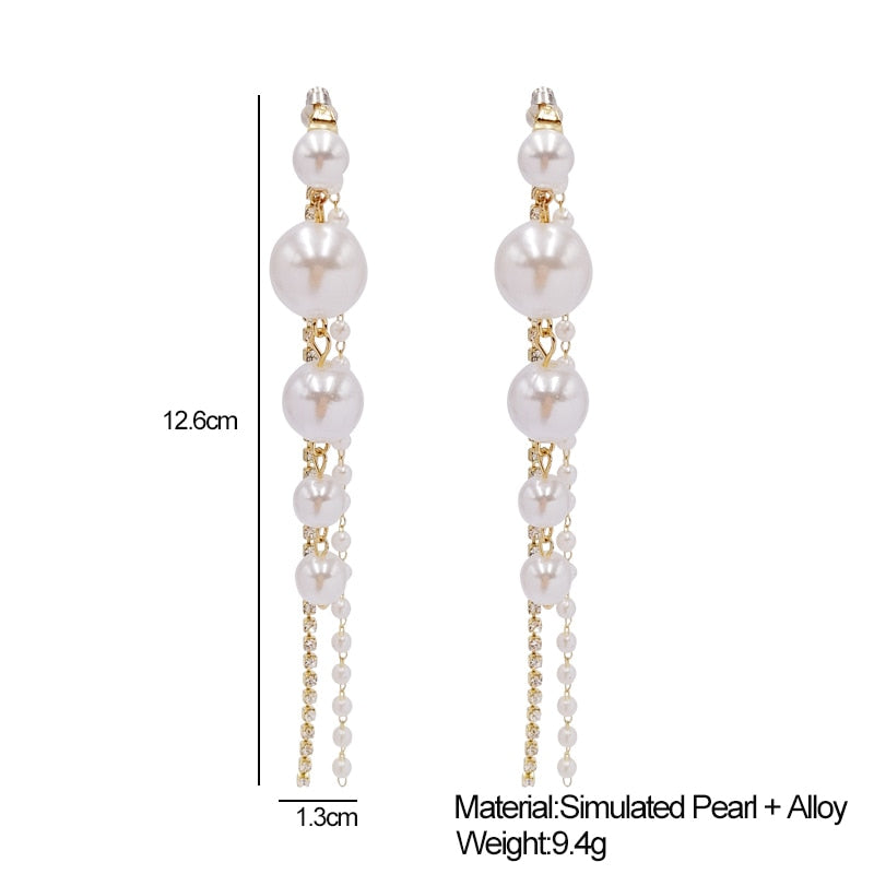 LFashion Full Crystal Simulated Pearl Tassel Drop Earring