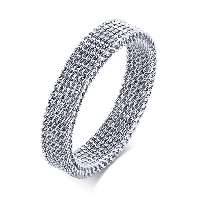 MENS MODERN STAINLESS STEEL MESH BAND RING
