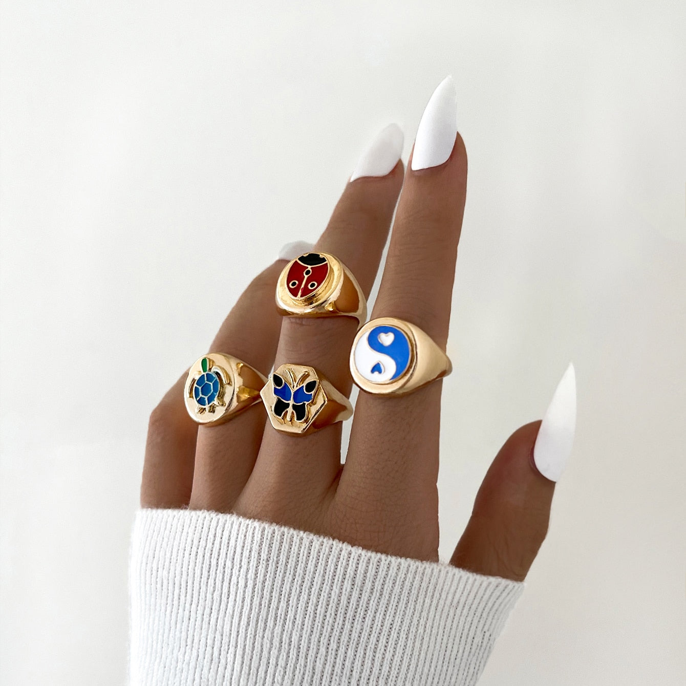 Aprilwell Cute Pink Butterfly Ring Set for Women