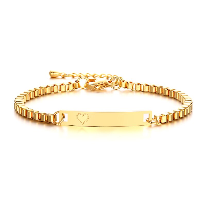 Personalize Baby Name Chain Smooth Bangle Link Gold Tone Bracelet