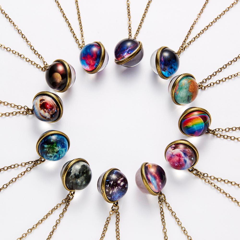 1PC Vintage Colorful Galaxy Universe Round Pendant Necklace