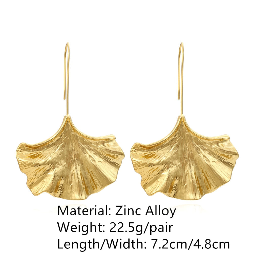 Retro Golden Metal Leaf Stud Earrings