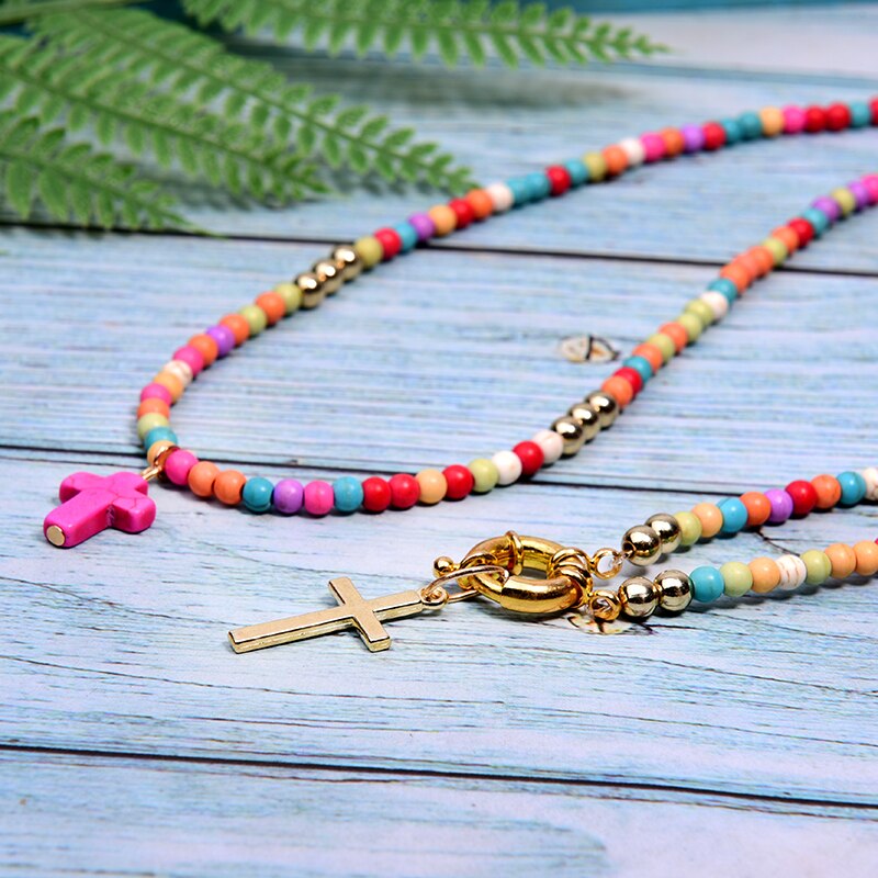 MOON GIRL 85cm Long Double Layer Cross Pendant Necklace