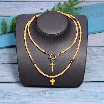 MOON GIRL 85cm Long Double Layer Cross Pendant Necklace
