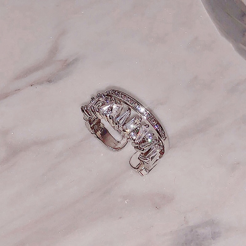 Luxury Zircon Gold Color Double Student Open Rings