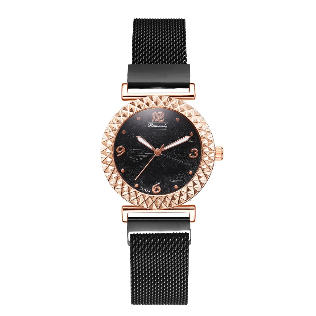 5PCS Women Set Luxury Rose Gold Dress Quartz Watch Bracelet