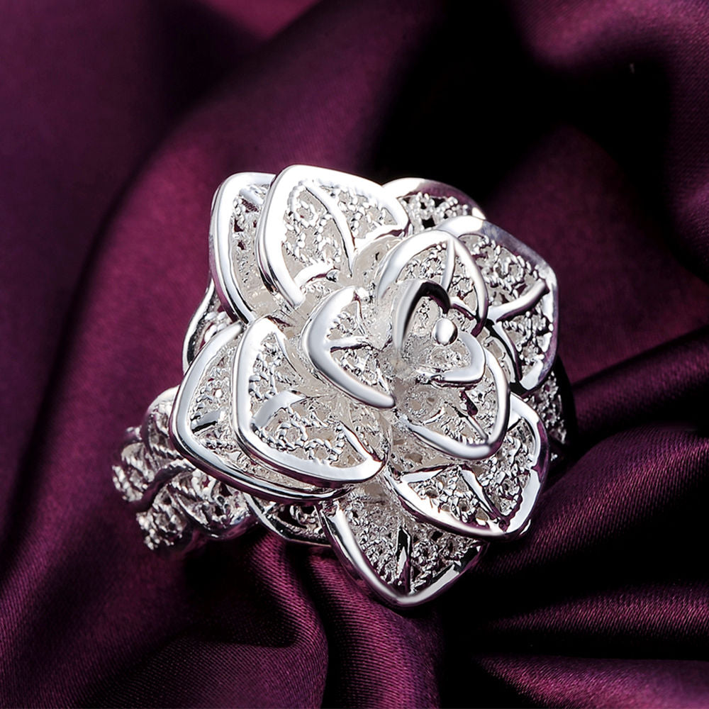 DOTEFFIL 925 Sterling Silver Opening Three-Tiered Flower Ring