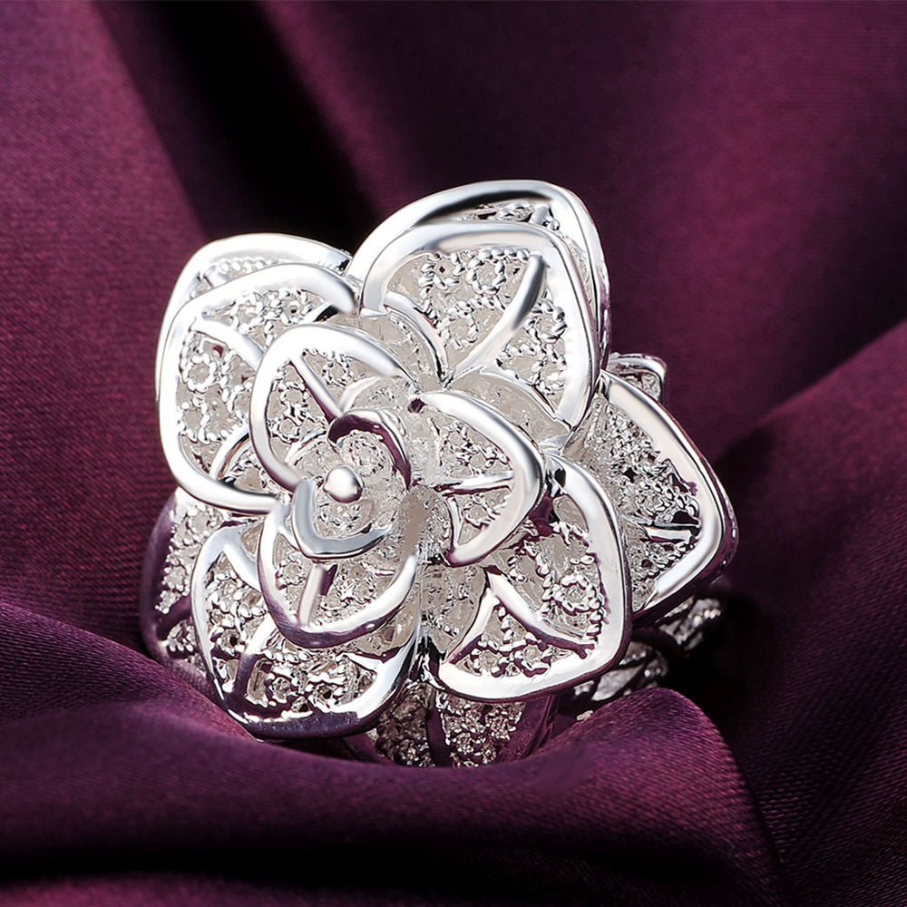 DOTEFFIL 925 Sterling Silver Opening Three-Tiered Flower Ring
