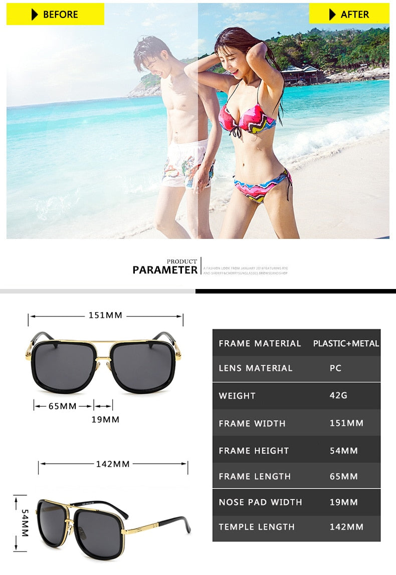 Big Frame Square Metal Sun Glasses