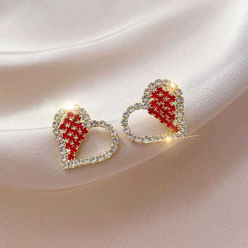 Asymmetric Heart Stud Hollow ECG Tassel Zircon Pearl Earrings