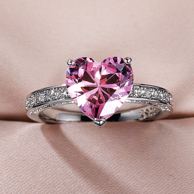 Huitan Luxury Solitaire Pink Cubic Zirconia Proposal Ring