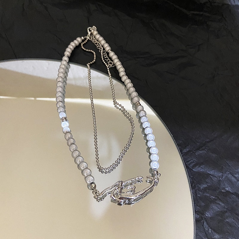 Inlaid Rhinestone Pearl Necklace