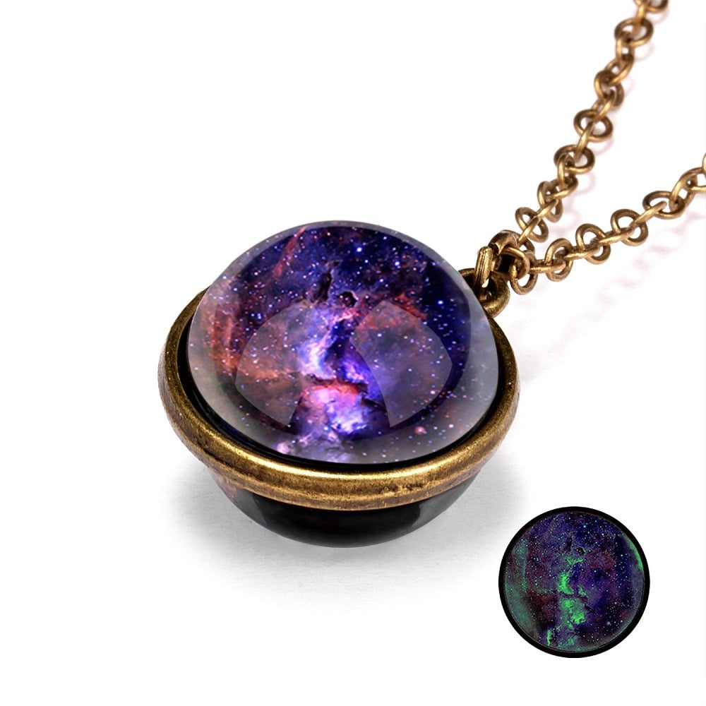 1PC Vintage Colorful Galaxy Universe Round Pendant Necklace