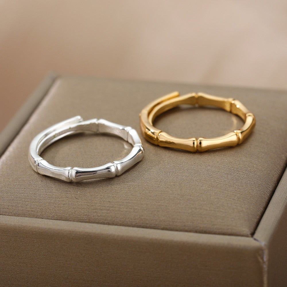 Stainless Steel Bamboo Joint Rings Open Adjustable
