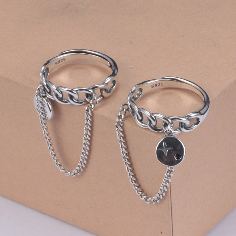 Ancient Silver Color Adjustable Chain Open Finger Ring