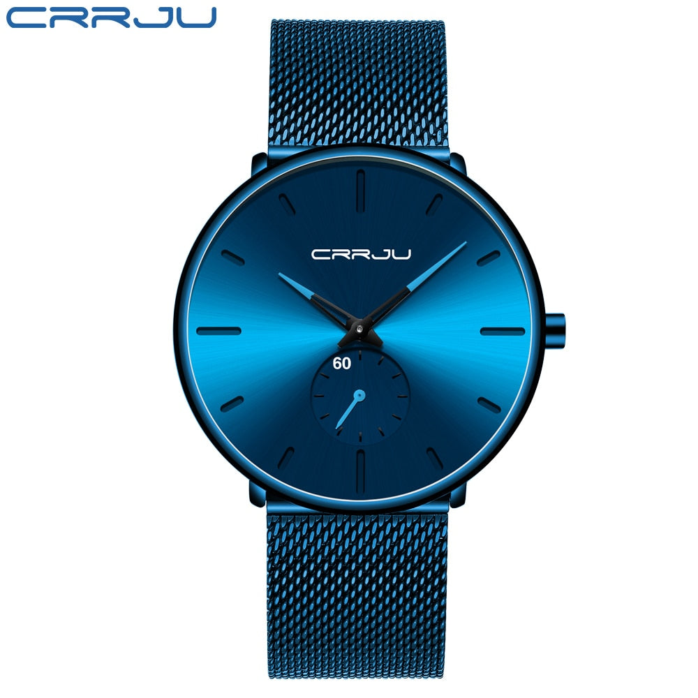 CRRJU Fashion Luxury Slim Mesh Steel Waterproof Mens Watch