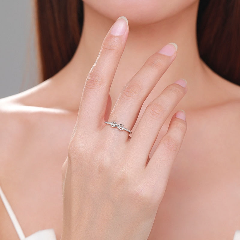 Ailmay Real 925 Sterling Silver Infinity Love Infinite CZ Ring