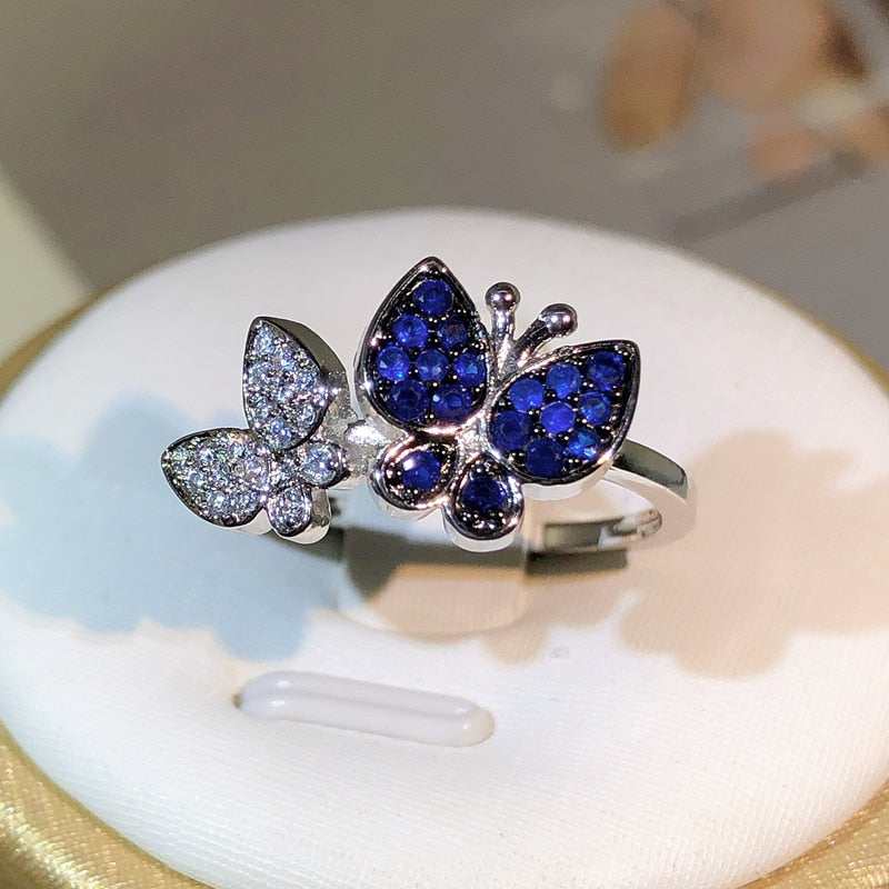 925 Silver High Quality Blue And White Zircon Adjusted Ring