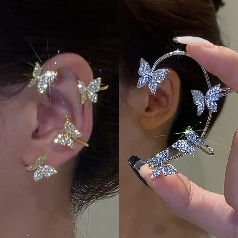 Korean Style Sparkling Zircon Butterfly Ear Clips Without Piercing