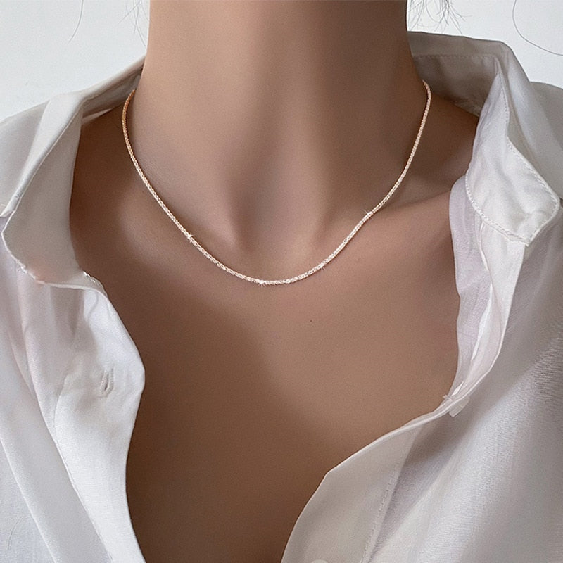 Silver Colour Sparkling Clavicle Chain Choker