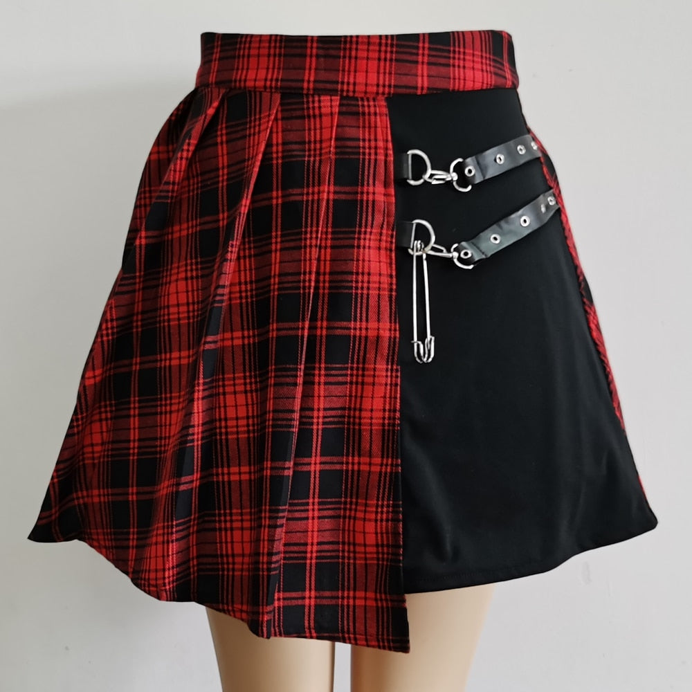 Irregular Asymmetric Cutout High Waist Mini Pleated Skater Skirt