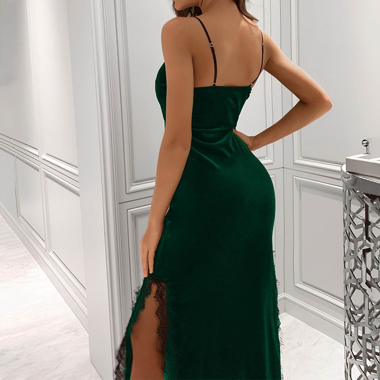 Sexy Long Sleep Dress Women Velvet Lace Night Dress Sleepwear